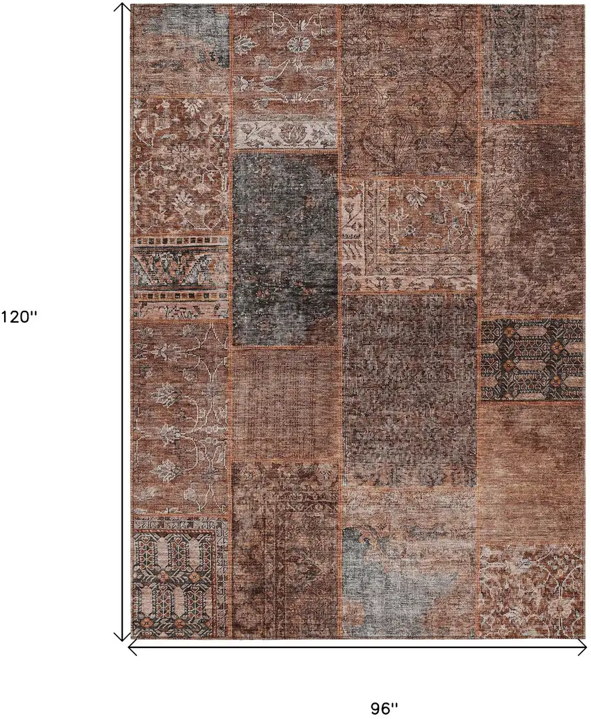 Terra Cotta Copper And Charcoal Patchwork Washable Indoor Outdoor Area Rug Photo 3