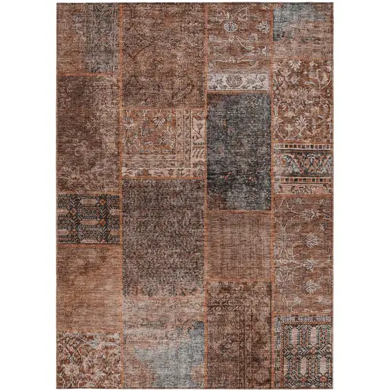 Terra Cotta Copper And Charcoal Patchwork Washable Indoor Outdoor Area Rug Photo 8