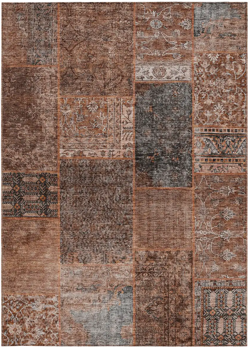 Terra Cotta Copper And Charcoal Patchwork Washable Indoor Outdoor Area Rug Photo 8