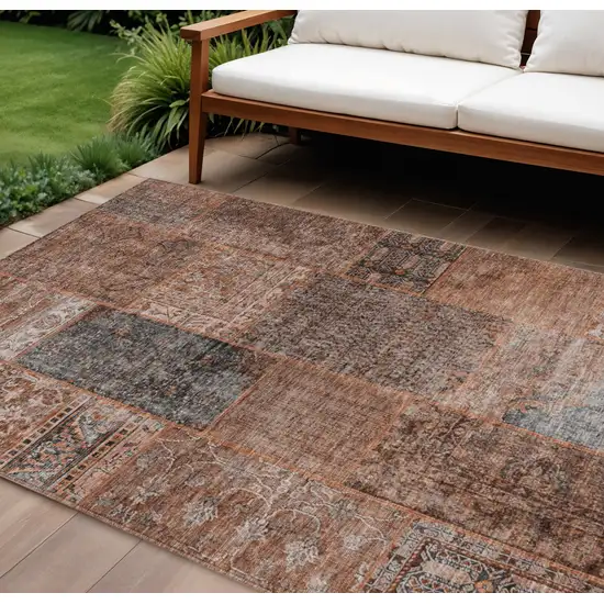Terra Cotta Copper And Charcoal Patchwork Washable Indoor Outdoor Area Rug Photo 1