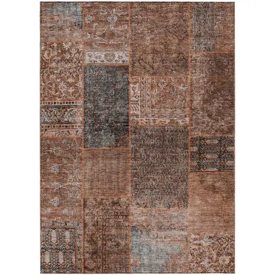 Terra Cotta Copper And Charcoal Patchwork Washable Indoor Outdoor Area Rug Photo 2