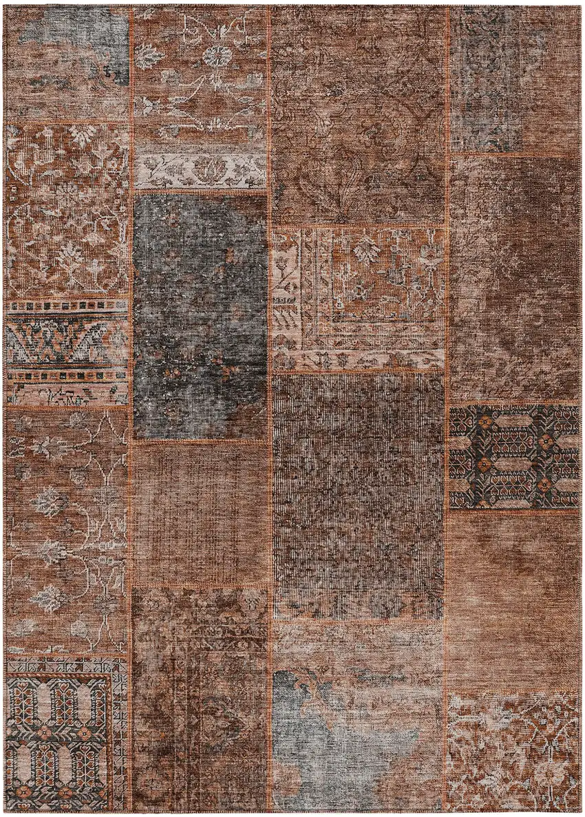 Terra Cotta Copper And Charcoal Patchwork Washable Indoor Outdoor Area Rug Photo 2