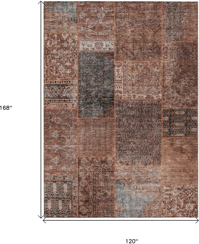 Terra Cotta Copper And Charcoal Patchwork Washable Indoor Outdoor Area Rug Photo 3