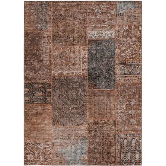 Terra Cotta Copper And Charcoal Patchwork Washable Indoor Outdoor Area Rug Photo 8