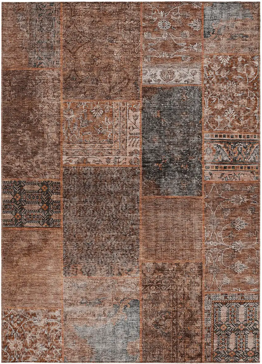 Terra Cotta Copper And Charcoal Patchwork Washable Indoor Outdoor Area Rug Photo 8