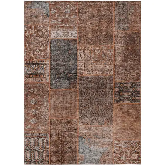 Terra Cotta Copper And Charcoal Patchwork Washable Indoor Outdoor Area Rug Photo 2
