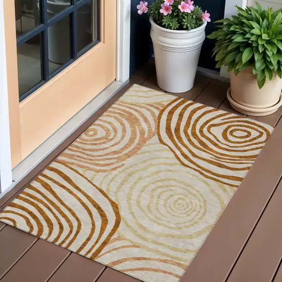 Terra Cotta Copper And Gold Abstract Washable Indoor Outdoor Area Rug Photo 1