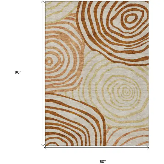 Terra Cotta Copper And Gold Abstract Washable Indoor Outdoor Area Rug Photo 3