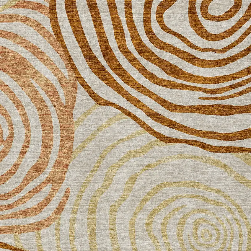 Terra Cotta Copper And Gold Abstract Washable Indoor Outdoor Area Rug Photo 5
