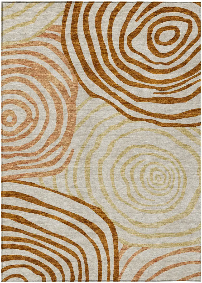 Terra Cotta Copper And Gold Abstract Washable Indoor Outdoor Area Rug Photo 1