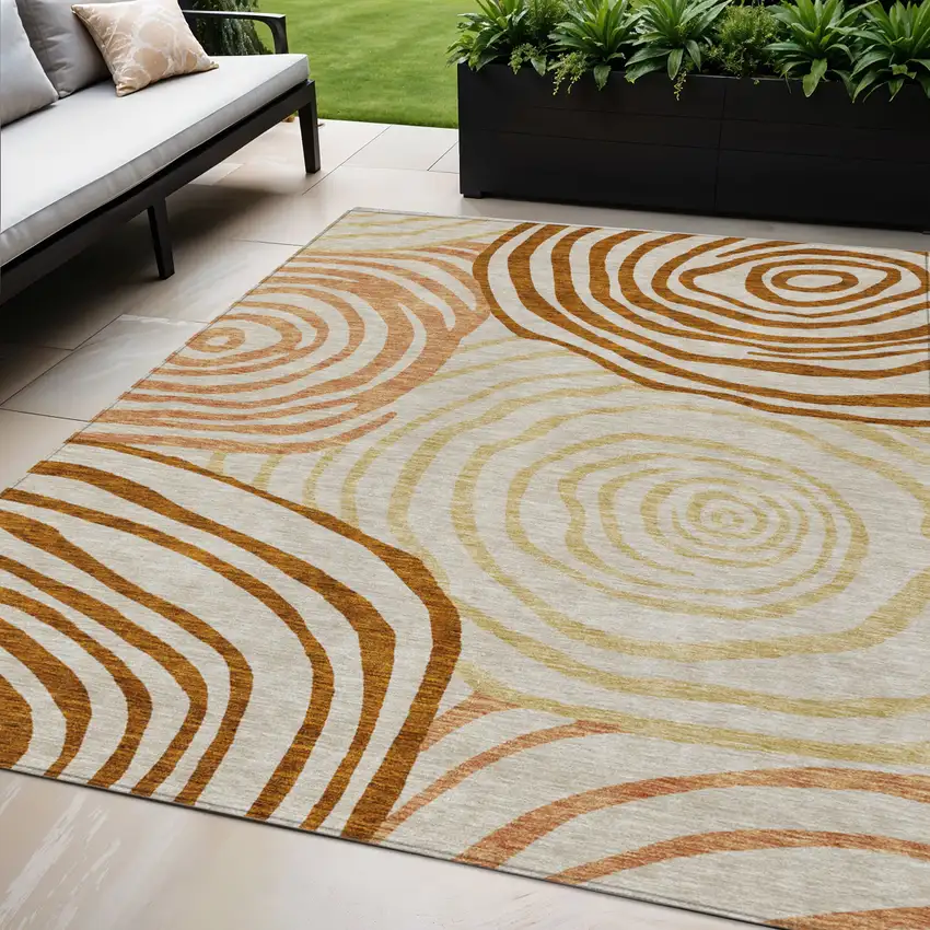 Terra Cotta Copper And Gold Abstract Washable Indoor Outdoor Area Rug Photo 1