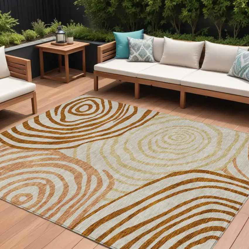 Terra Cotta Copper And Gold Abstract Washable Indoor Outdoor Area Rug Photo 1