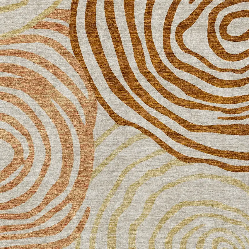 Terra Cotta Copper And Gold Abstract Washable Indoor Outdoor Area Rug Photo 5