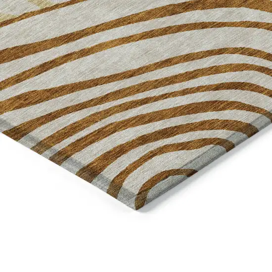 Terra Cotta Copper And Gold Abstract Washable Indoor Outdoor Area Rug Photo 3