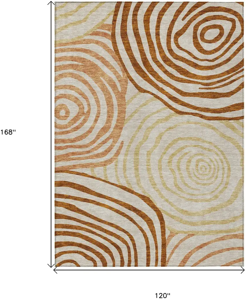 Terra Cotta Copper And Gold Abstract Washable Indoor Outdoor Area Rug Photo 3