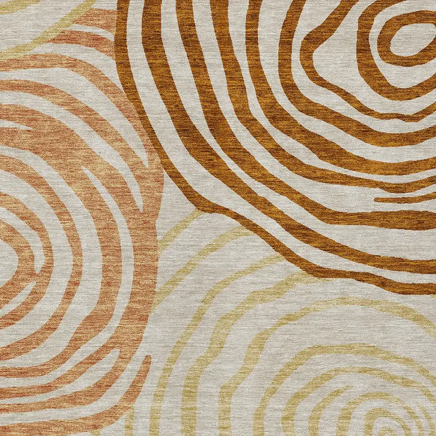 Terra Cotta Copper And Gold Abstract Washable Indoor Outdoor Area Rug Photo 5