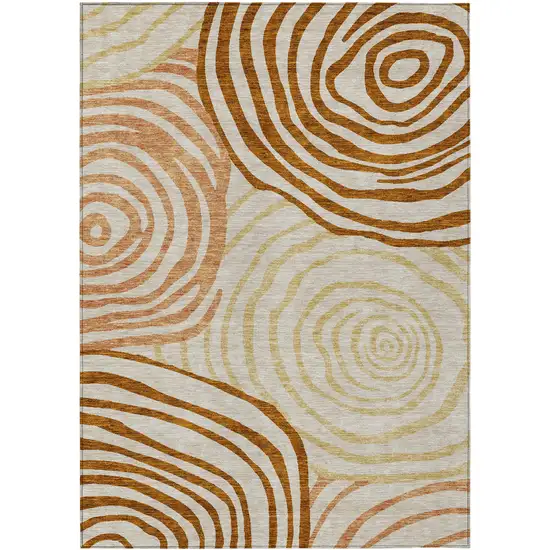 Terra Cotta Copper And Gold Abstract Washable Indoor Outdoor Area Rug Photo 1