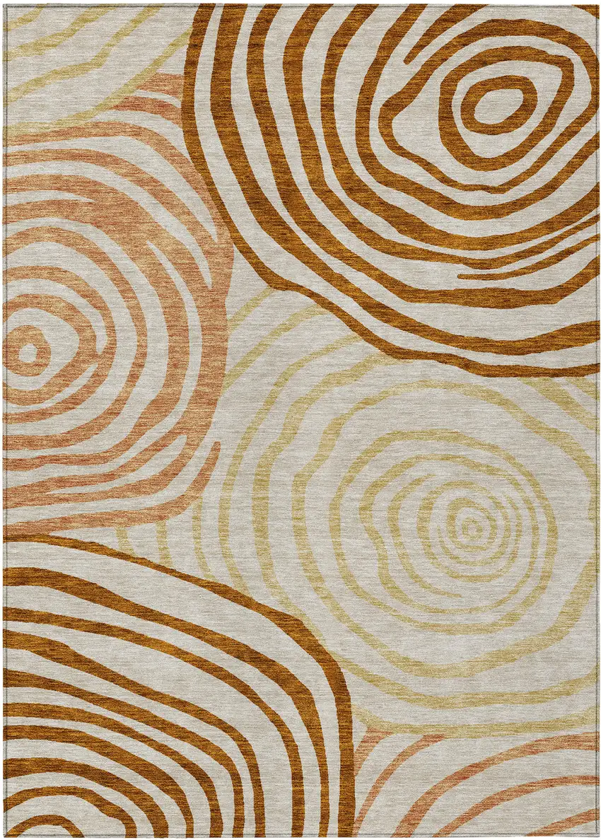 Terra Cotta Copper And Gold Abstract Washable Indoor Outdoor Area Rug Photo 1