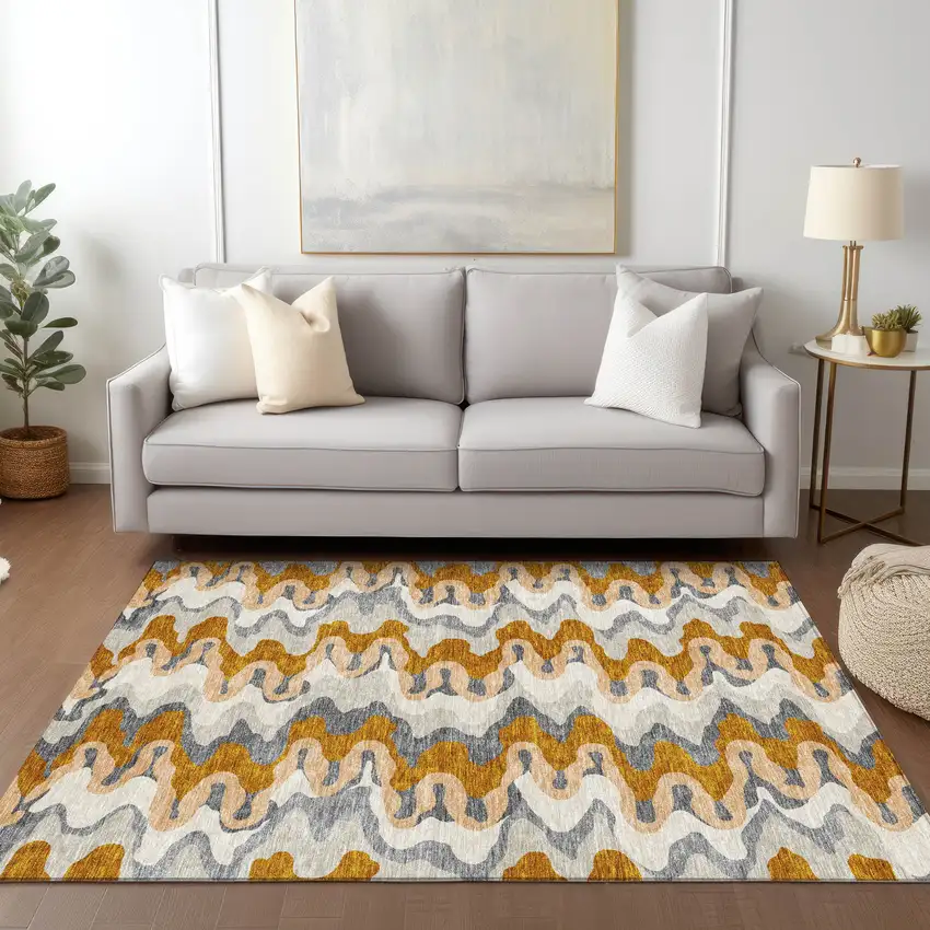 Terra Cotta Copper And Gray Abstract Washable Indoor Outdoor Area Rug Photo 8