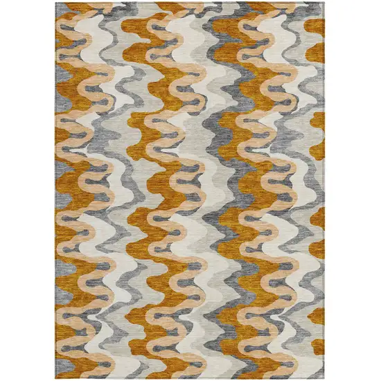Terra Cotta Copper And Gray Abstract Washable Indoor Outdoor Area Rug Photo 6