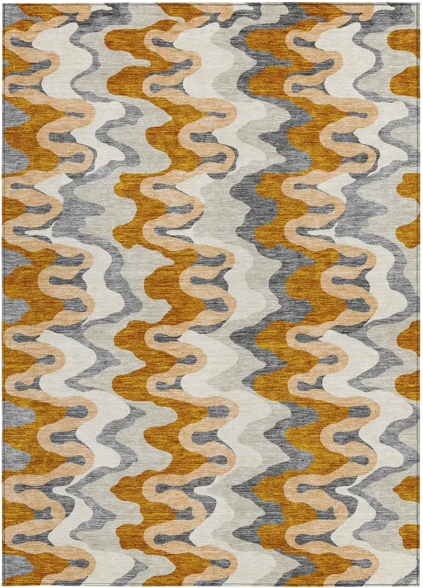 Terra Cotta Copper And Gray Abstract Washable Indoor Outdoor Area Rug Photo 6
