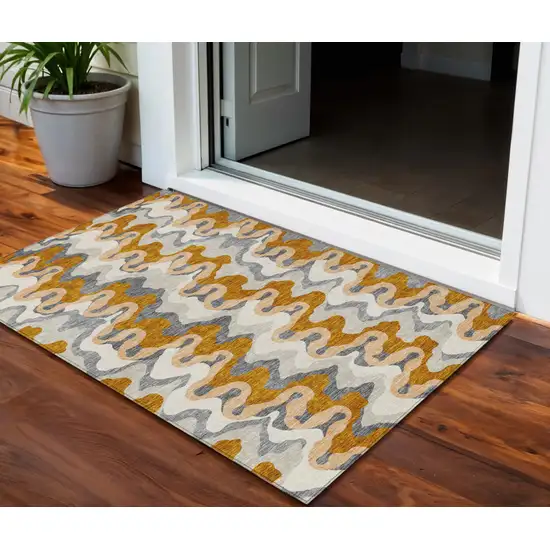 Terra Cotta Copper And Gray Abstract Washable Indoor Outdoor Area Rug Photo 1