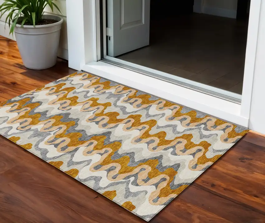 Terra Cotta Copper And Gray Abstract Washable Indoor Outdoor Area Rug Photo 1