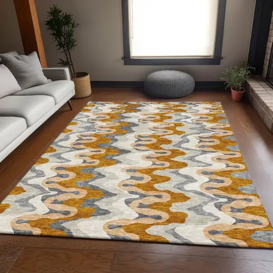 Terra Cotta Copper And Gray Abstract Washable Indoor Outdoor Area Rug Photo 7