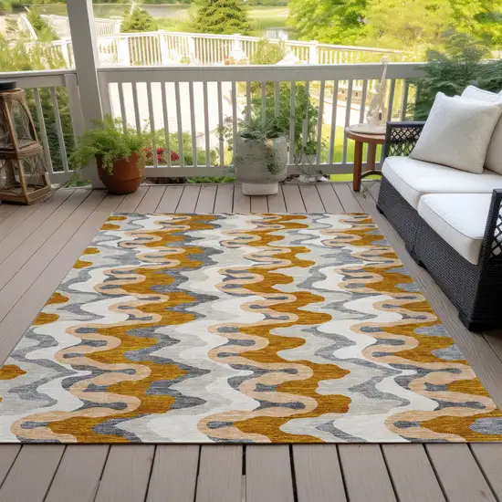 Terra Cotta Copper And Gray Abstract Washable Indoor Outdoor Area Rug Photo 6