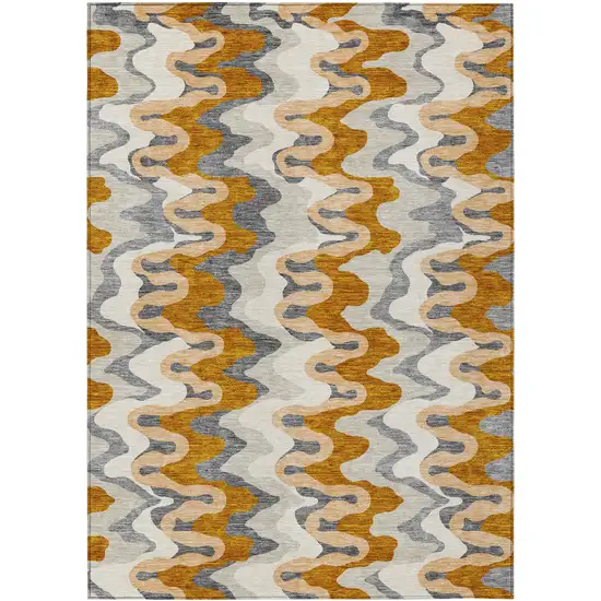 Terra Cotta Copper And Gray Abstract Washable Indoor Outdoor Area Rug Photo 1