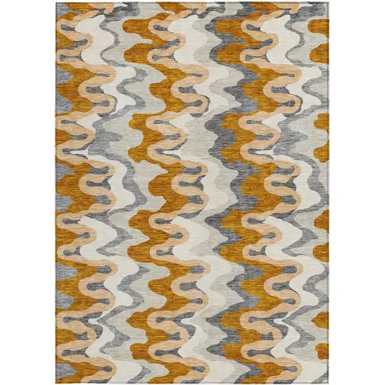 Terra Cotta Copper And Gray Abstract Washable Indoor Outdoor Area Rug Photo 5