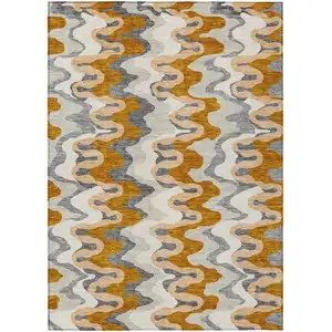 Photo of Terra Cotta Copper And Gray Abstract Washable Indoor Outdoor Area Rug