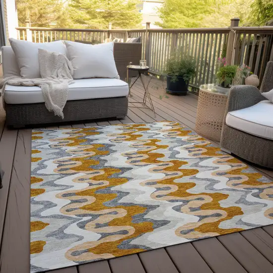Terra Cotta Copper And Gray Abstract Washable Indoor Outdoor Area Rug Photo 9