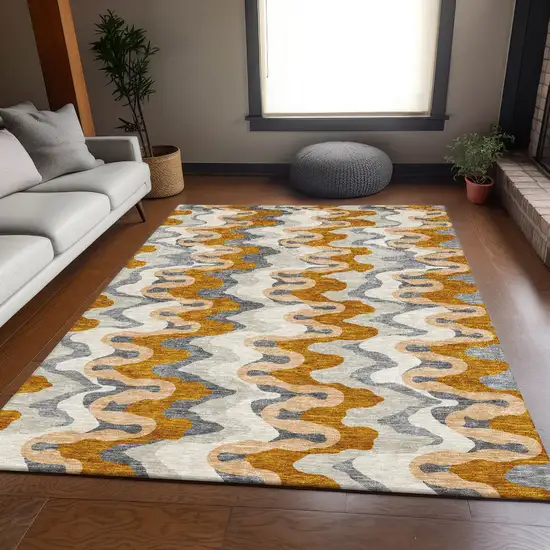 Terra Cotta Copper And Gray Abstract Washable Indoor Outdoor Area Rug Photo 7