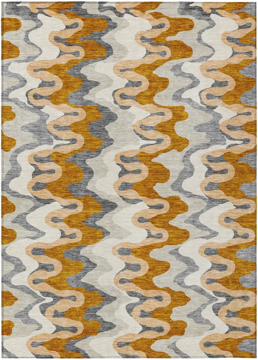 Terra Cotta Copper And Gray Abstract Washable Indoor Outdoor Area Rug Photo 1