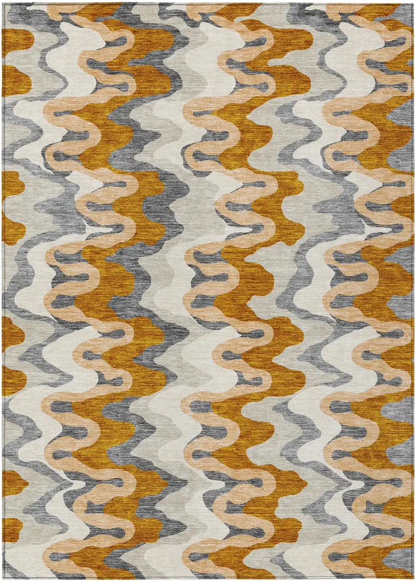 Terra Cotta Copper And Gray Abstract Washable Indoor Outdoor Area Rug Photo 1