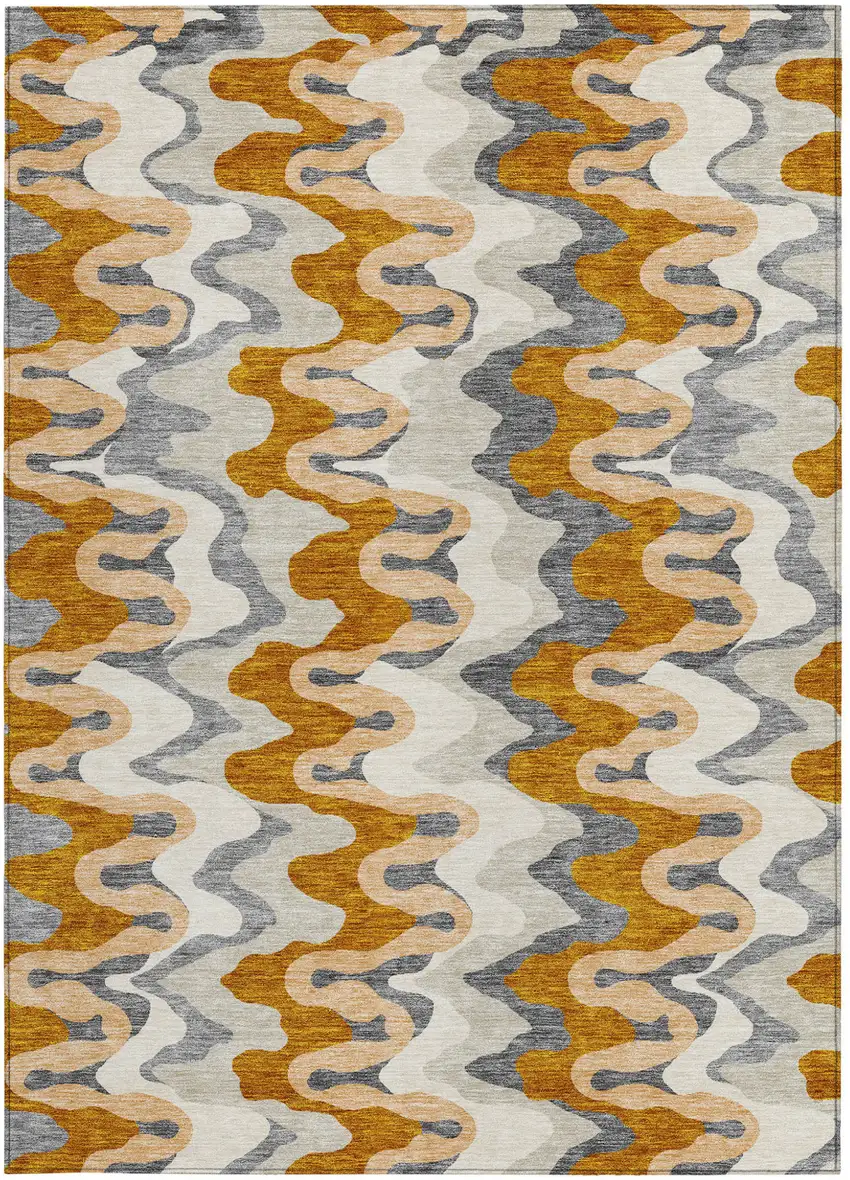 Terra Cotta Copper And Gray Abstract Washable Indoor Outdoor Area Rug Photo 5