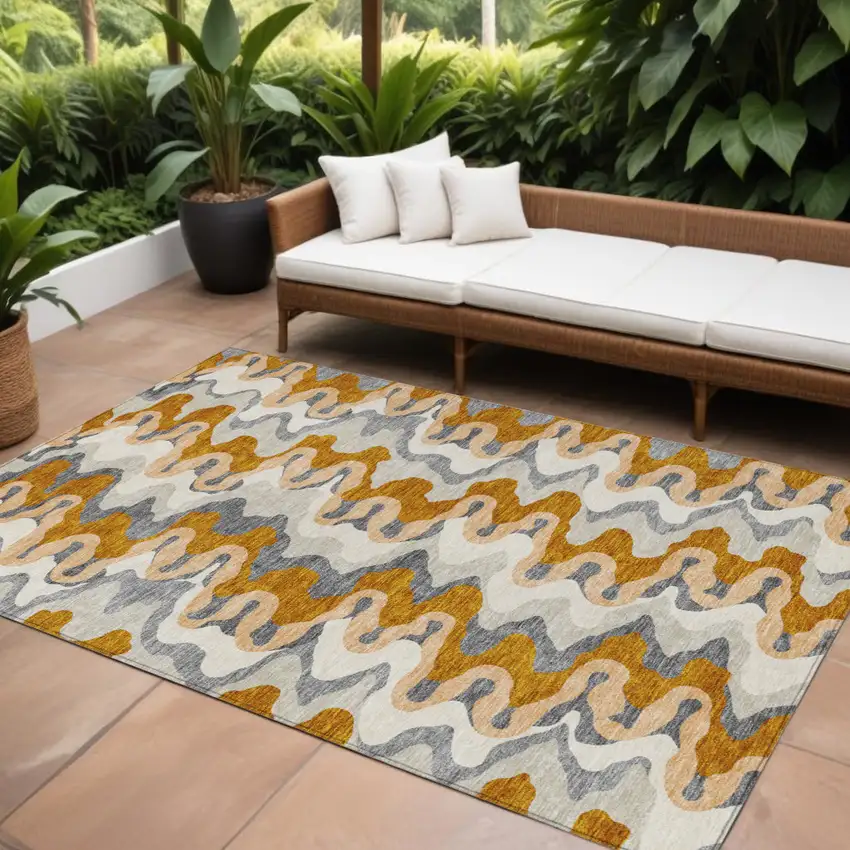 Terra Cotta Copper And Gray Abstract Washable Indoor Outdoor Area Rug Photo 1