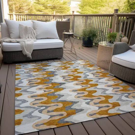 Terra Cotta Copper And Gray Abstract Washable Indoor Outdoor Area Rug Photo 9