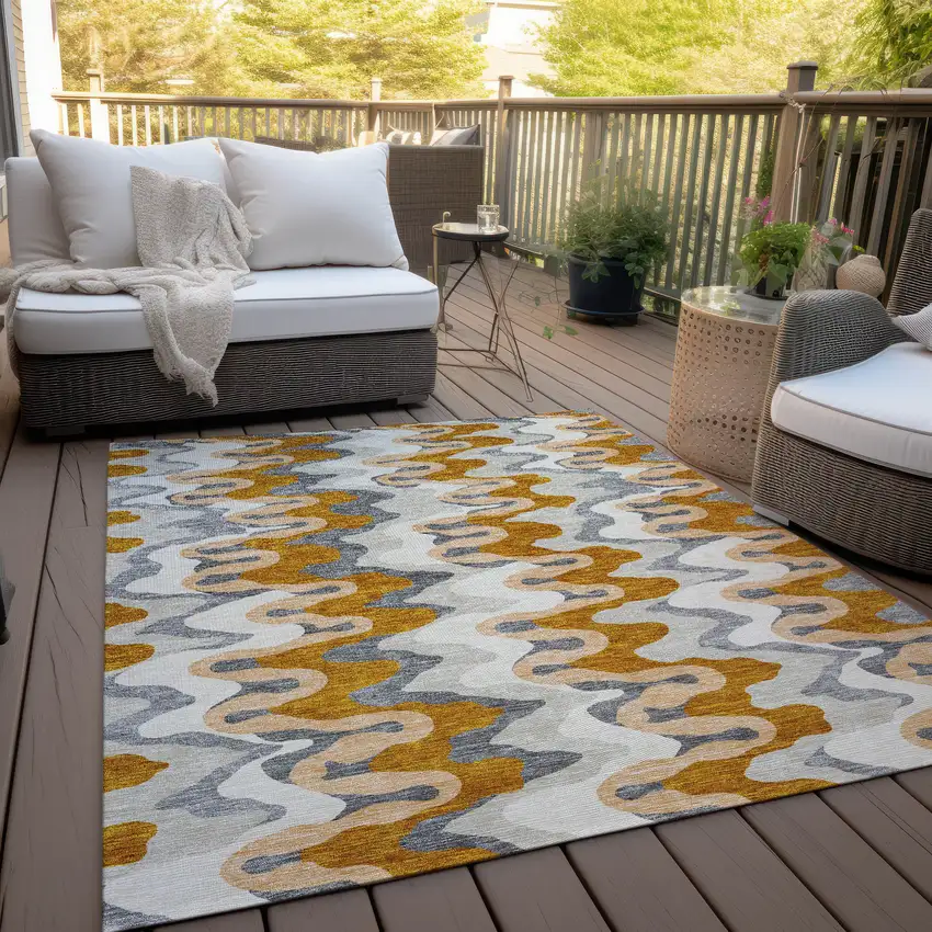 Terra Cotta Copper And Gray Abstract Washable Indoor Outdoor Area Rug Photo 9