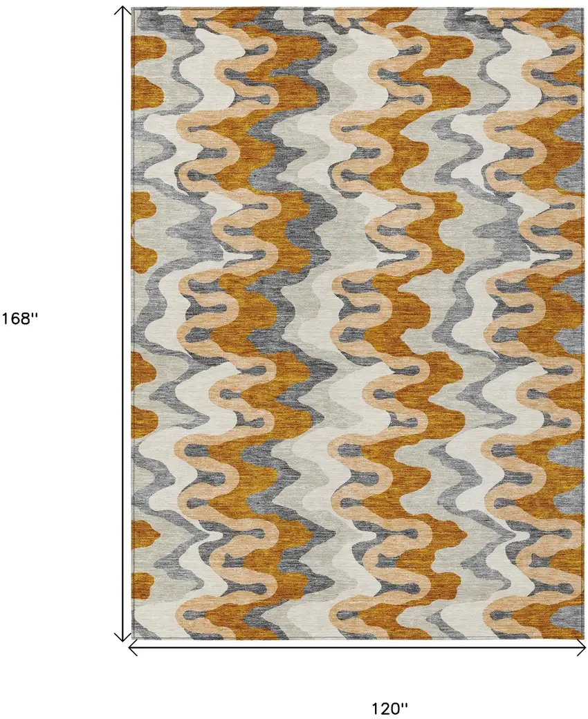 Terra Cotta Copper And Gray Abstract Washable Indoor Outdoor Area Rug Photo 7