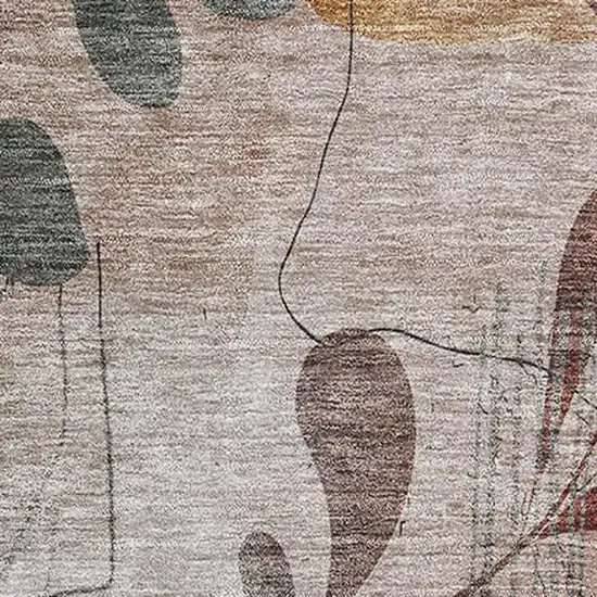 Terra Cotta Copper And Gray Floral Washable Area Rug With UV Protection Photo 4