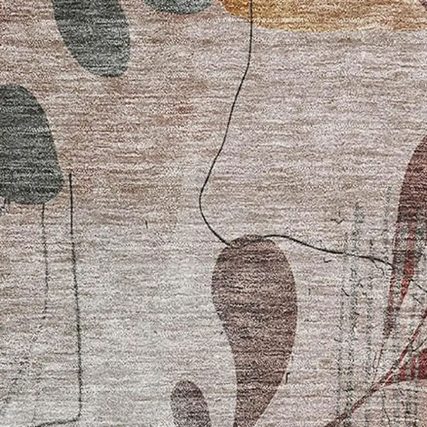 Terra Cotta Copper And Gray Floral Washable Area Rug With UV Protection Photo 4