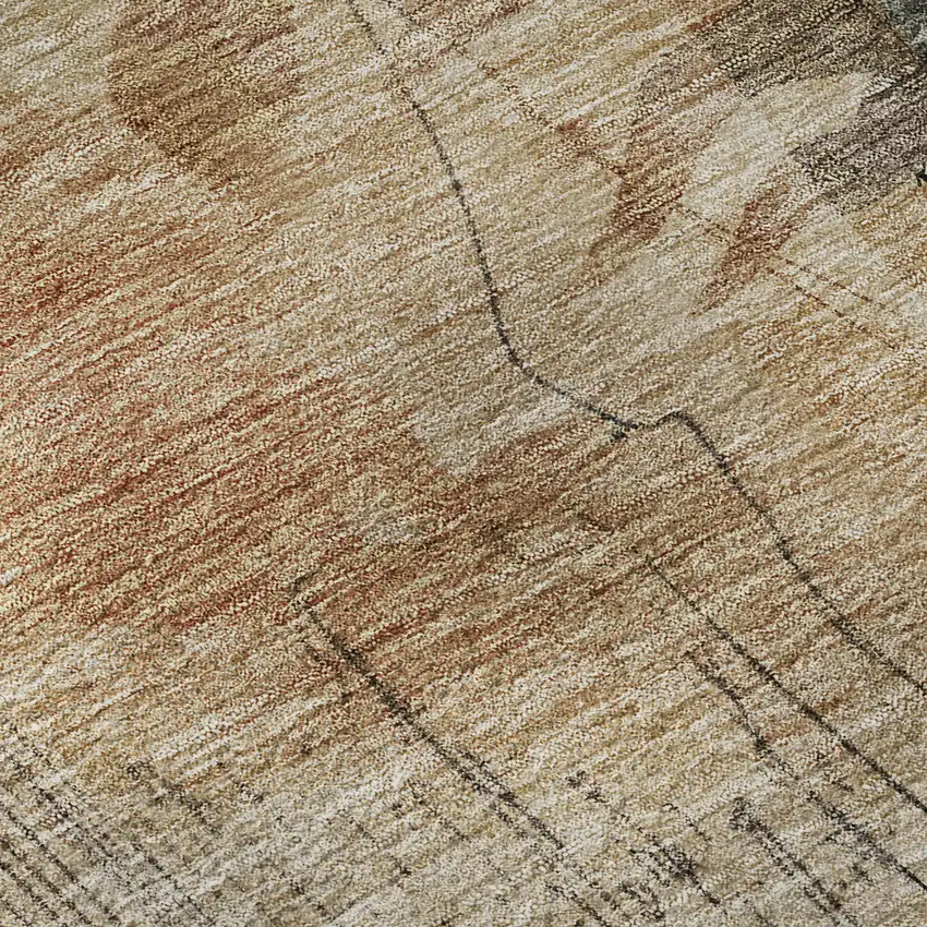 Terra Cotta Copper And Gray Floral Washable Area Rug With UV Protection Photo 7