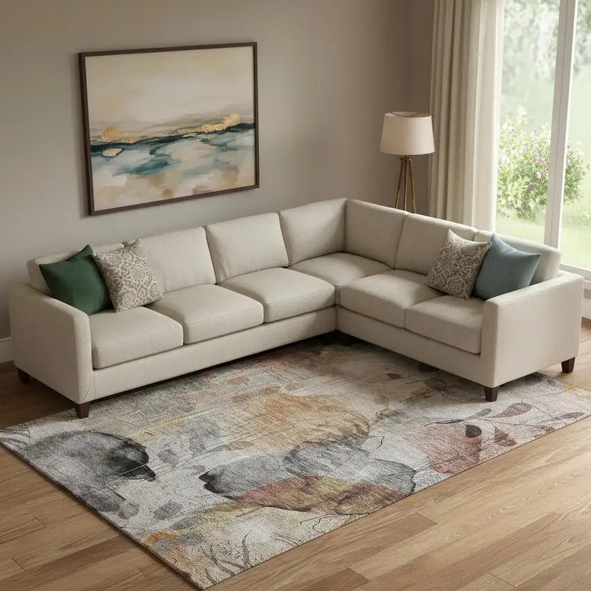 Terra Cotta Copper And Gray Floral Washable Area Rug With UV Protection Photo 2