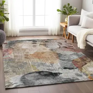 Photo of Terra Cotta Copper And Gray Floral Washable Area Rug With UV Protection