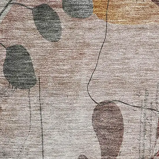 Terra Cotta Copper And Gray Floral Washable Area Rug With UV Protection Photo 3