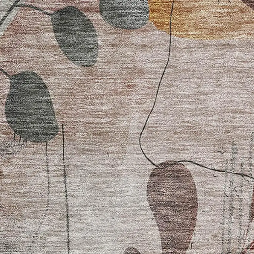 Terra Cotta Copper And Gray Floral Washable Area Rug With UV Protection Photo 3