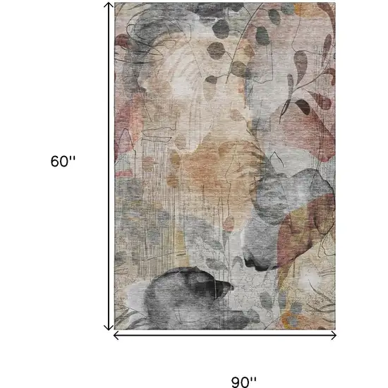 Terra Cotta Copper And Gray Floral Washable Area Rug With UV Protection Photo 7