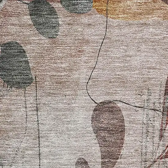 Terra Cotta Copper And Gray Floral Washable Area Rug With UV Protection Photo 3